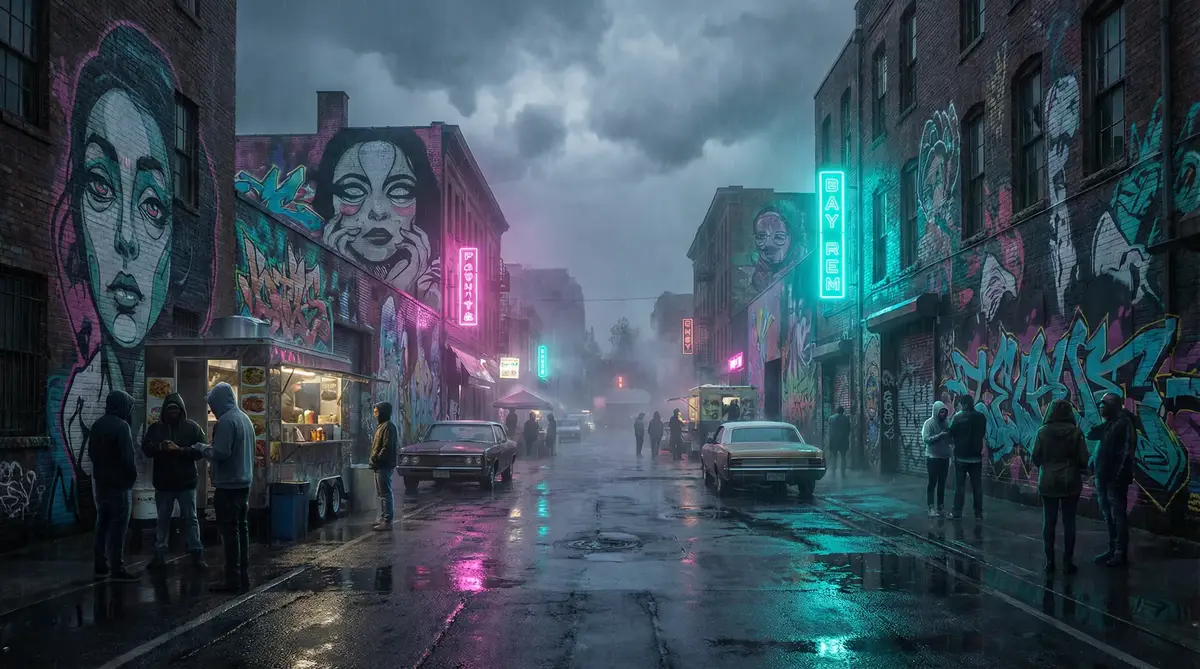 深夜网站 - 雨夜壁画街